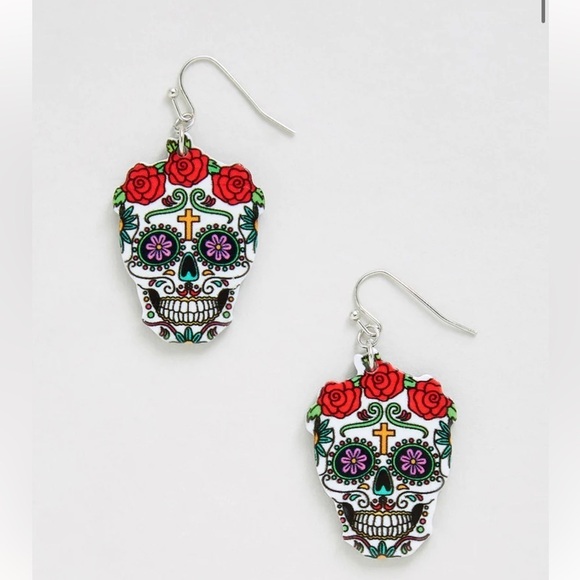 Modcloth A Love Eternal Calavera Dangle Earrings, White, NWT - Picture 1 of 5